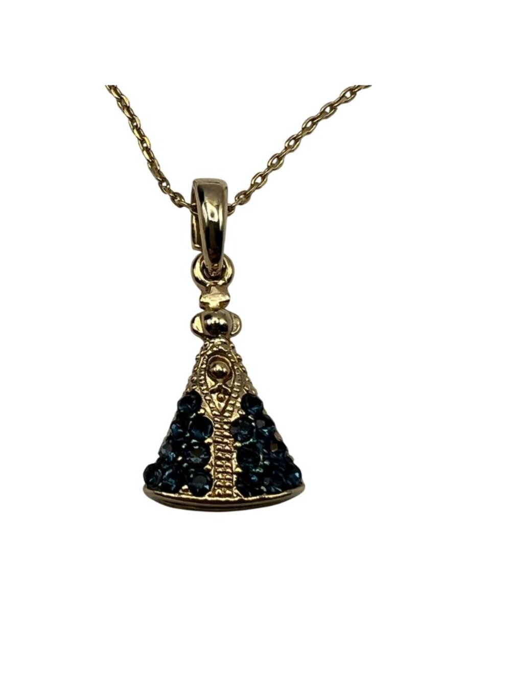 Our Lady Of Aparecida Gold-Tone Necklace Blue Rhinestone Pendant Brazil Style - Picture 3 of 7